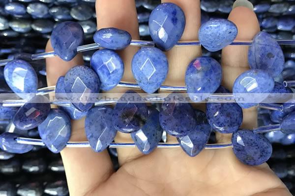 CDU220 Top drilled 13*18mm faceted flat teardrop blue dumortierite beads