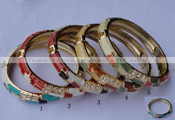 CEB08 5pcs 10mm width gold plated alloy with rhinestone & enamel bangles