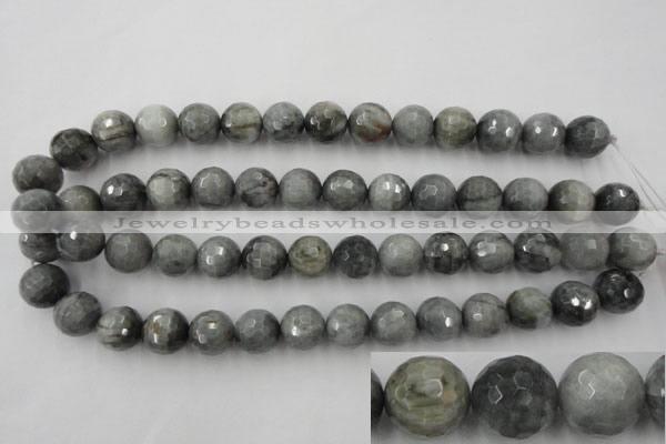 CEE355 15.5 inches 14mm faceted round eagle eye jasper beads