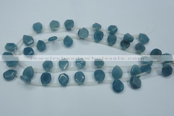 CEQ255 15.5 inches 13*16mm faceted flat teardrop blue sponge quartz beads