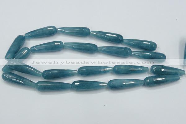 CEQ56 15.5 inches 12*40mm faceted teardrop blue sponge quartz beads