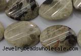 CFA215 15.5 inches 18*25mm twisted oval chrysanthemum agate beads