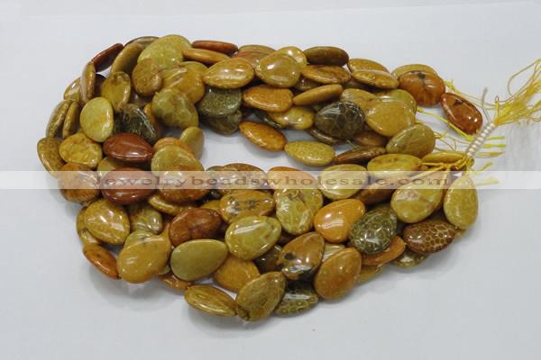 CFA38 15.5 inches 18*25mm flat teardrop yellow chrysanthemum agate beads