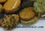 CFA57 18*25mm twisted & flat teardrop yellow chrysanthemum agate beads