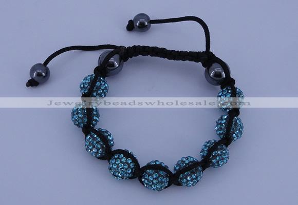 CFB557 10mm round rhinestone with hematite beads adjustable bracelet