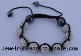 CFB560 12mm round rhinestone with hematite beads adjustable bracelet