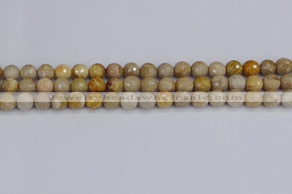 CFC230 15.5 inches 8mm faceted round fossil coral beads