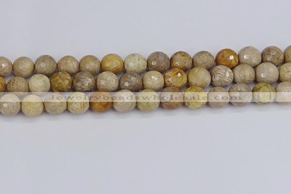 CFC232 15.5 inches 12mm faceted round fossil coral beads