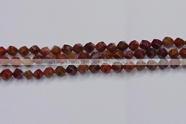 CFC307 15.5 inches 8mm faceted nuggets dyed coral jade beads