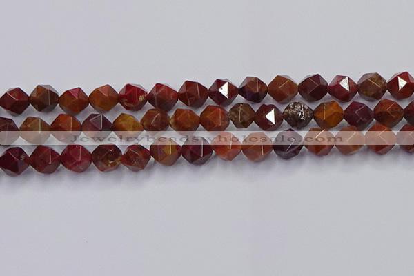 CFC308 15.5 inches 10mm faceted nuggets dyed coral jade beads