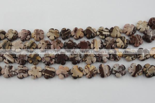 CFG1002 15.5 inches 16mm carved flower zebra jasper beads