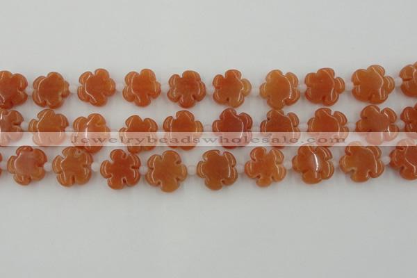 CFG1021 15.5 inches 16mm carved flower red aventurine beads