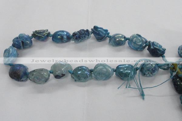 CFG1167 15.5 inches 25mm carved flower plated agate gemstone beads