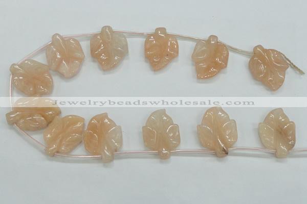 CFG14 15.5 inches 20*26mm carved leaf pink aventurine jade beads