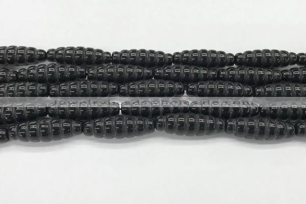 CFG1545 15.5 inches 10*30mm carved rice black agate beads