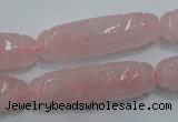 CFG208 15.5 inches 12*40mm carved rice rose quartz gemstone beads