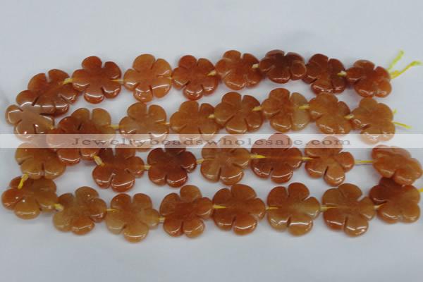 CFG217 15.5 inches 24mm carved flower red aventurine beads