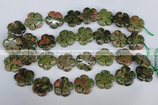 CFG221 15.5 inches 24mm carved flower unakite gemstone beads