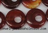 CFG277 15.5 inches 25mm carved donut red agate beads