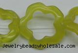 CFG33 15.5 inches 30mm carved flower lemon jade gemstone beads