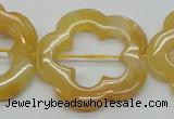 CFG39 15.5 inches 35mm carved flower yellow jade gemstone beads