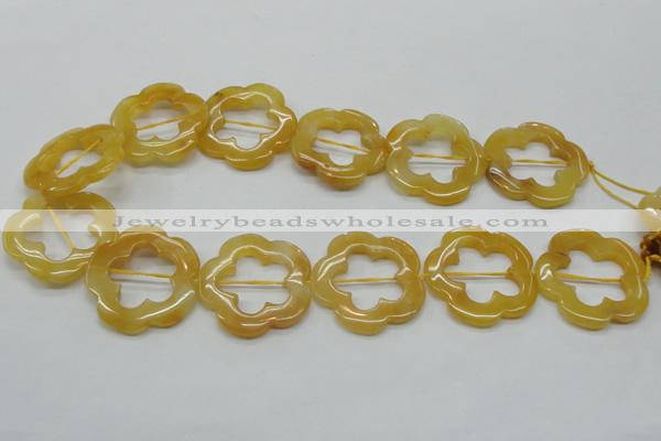 CFG39 15.5 inches 35mm carved flower yellow jade gemstone beads