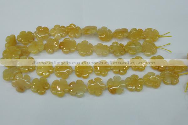 CFG457 15.5 inches 20mm carved flower yellow jade beads