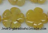 CFG458 15.5 inches 24mm carved flower yellow jade beads