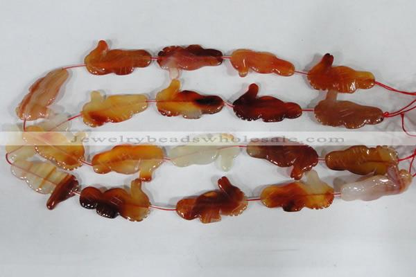 CFG519 15.5 inches 22*35mm carved animal red agate beads