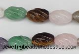 CFG52 15.5 inches 10*16mm carved rice mixed gemstone beads