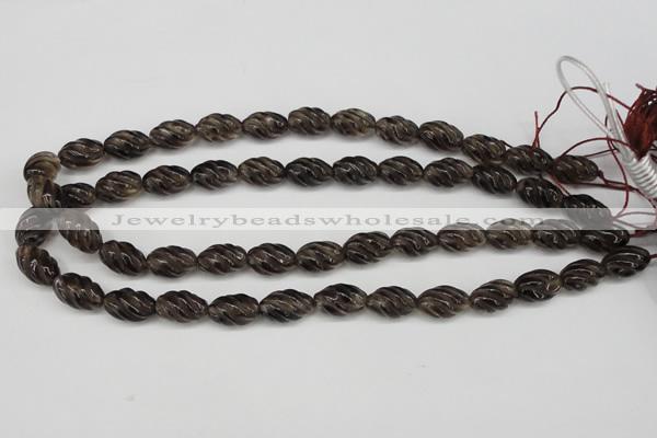 CFG55 15.5 inches 10*16mm carved rice smoky quartz beads