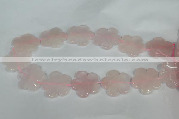 CFG653 15.5 inches 30mm carved flower rose quartz beads