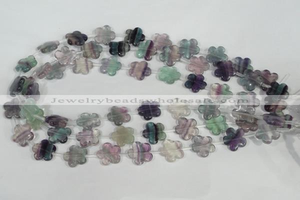 CFG660 15.5 inches 15mm carved flower fluorite gemstone beads