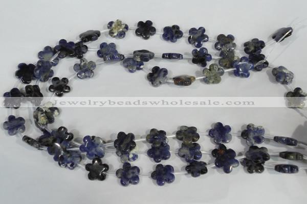 CFG669 15.5 inches 15mm carved flower sodalite gemstone beads