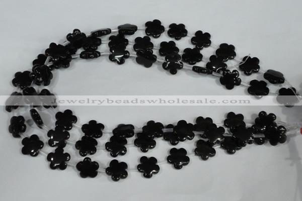 CFG675 15.5 inches 15mm carved flower black obsidian beads