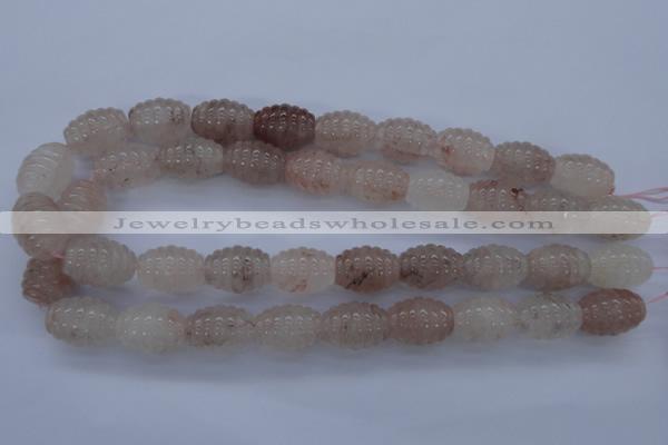 CFG751 15.5 inches 15*20mm carved rice natural pink quartz beads