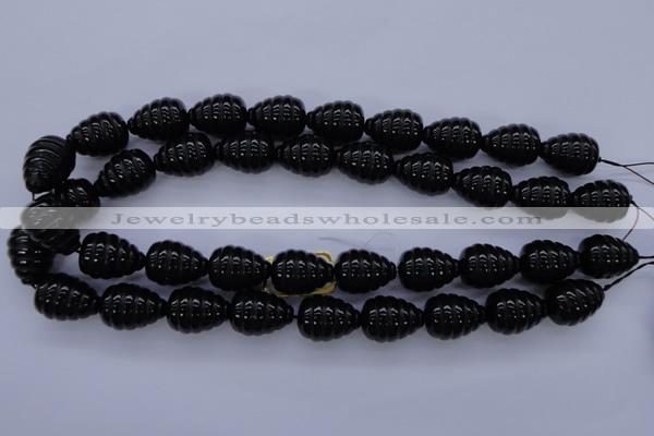 CFG758 15.5 inches 15*20mm carved teardrop black agate beads