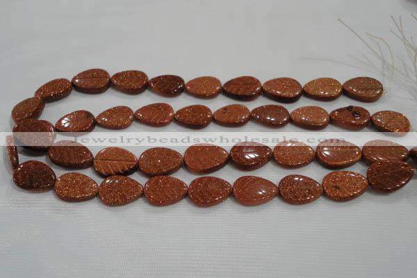 CFG816 12.5 inches 15*20mm carved leaf goldstone beads wholesale