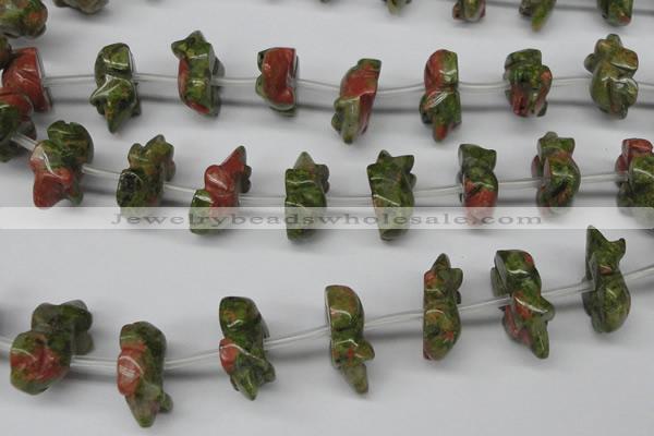 CFG862 Top-drilled 12*18mm carved animal unakite gemstone beads