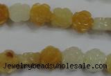 CFG881 15.5 inches 10mm carved flower yellow jade gemstone beads