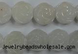 CFG885 15.5 inches 14mm carved flower white jade gemstone beads