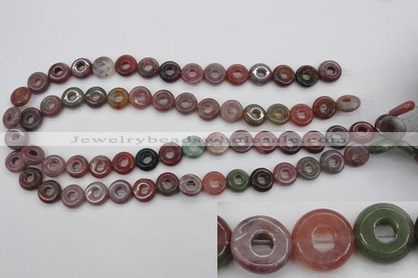 CFG902 15.5 inches 12mm carved coin donut Indian agate beads