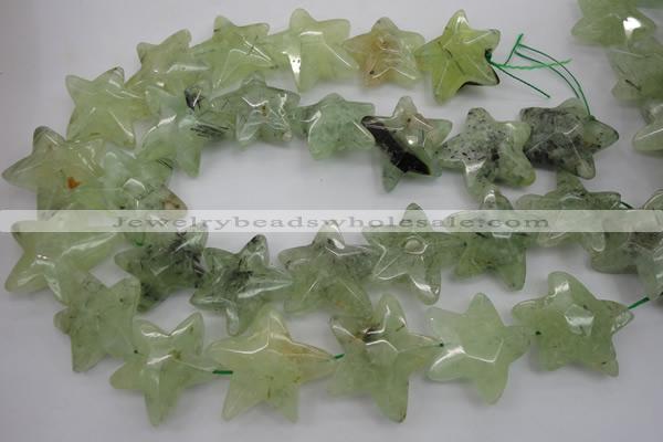 CFG920 30*33mm faceted & carved star green rutilated quartz beads