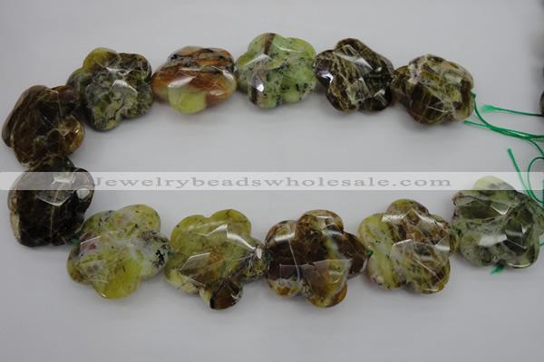 CFG936 32*33mm faceted & carved flower yellow & green opal beads