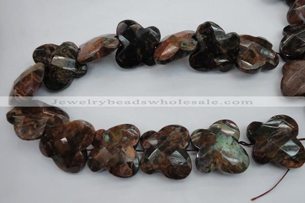 CFG945 30*33mm faceted & carved butterfly green opal gemstone beads