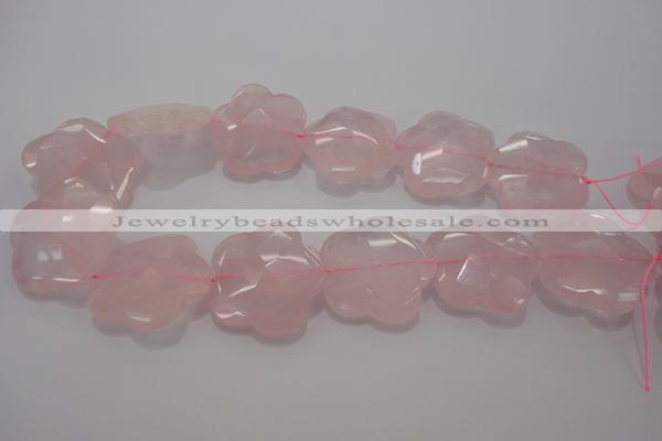 CFG967 15.5 inches 32*33mm faceted & carved flower rose quartz beads