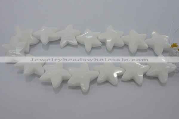 CFG969 15.5 inches 30*33mm faceted & carved star white porcelain beads