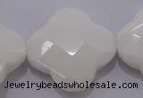 CFG971 15.5 inches 32*33mm faceted & carved flower white porcelain beads