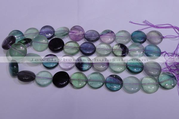 CFL1061 15 inches 10mm flat round natural fluorite gemstone beads