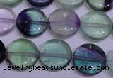 CFL1062 15 inches 12mm flat round natural fluorite gemstone beads